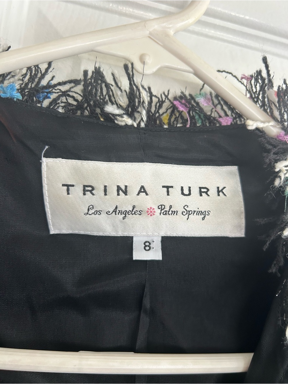 Trina Turk Confetti Tweed Open Fringed Blazer | Business Chic - Picture 2 of 4